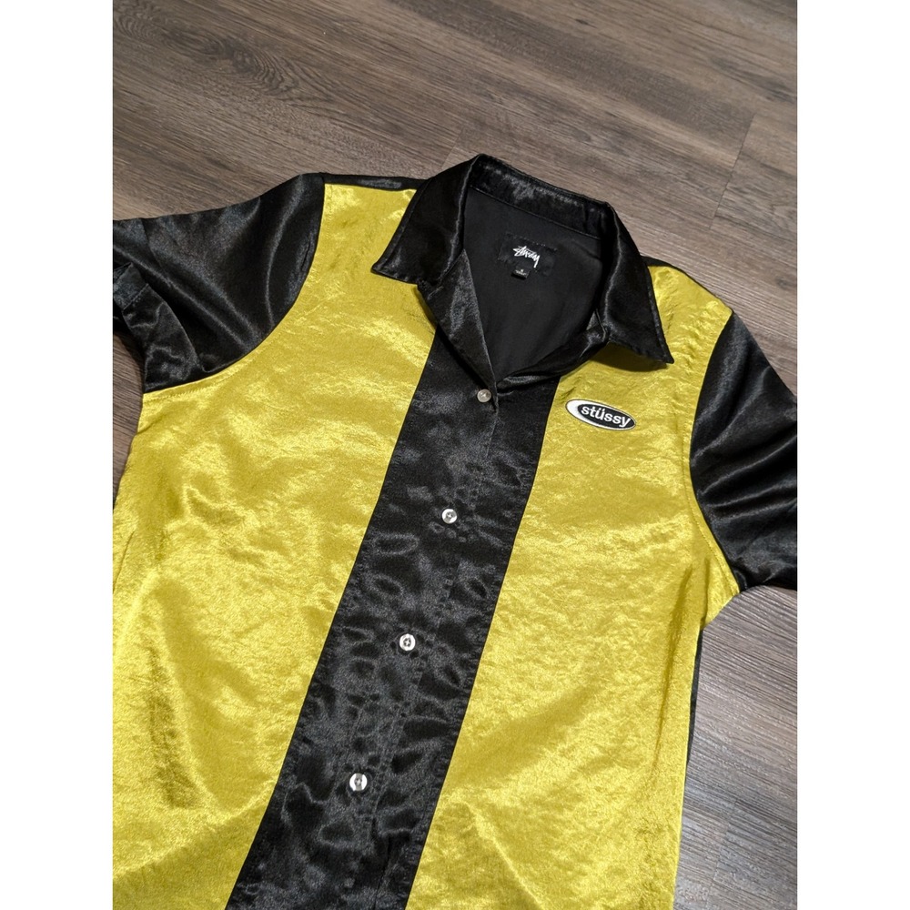 Stussy Womens Small Yellow Black Daria Bowling Shirt Button Down Mini Dress - Picture 6 of 6